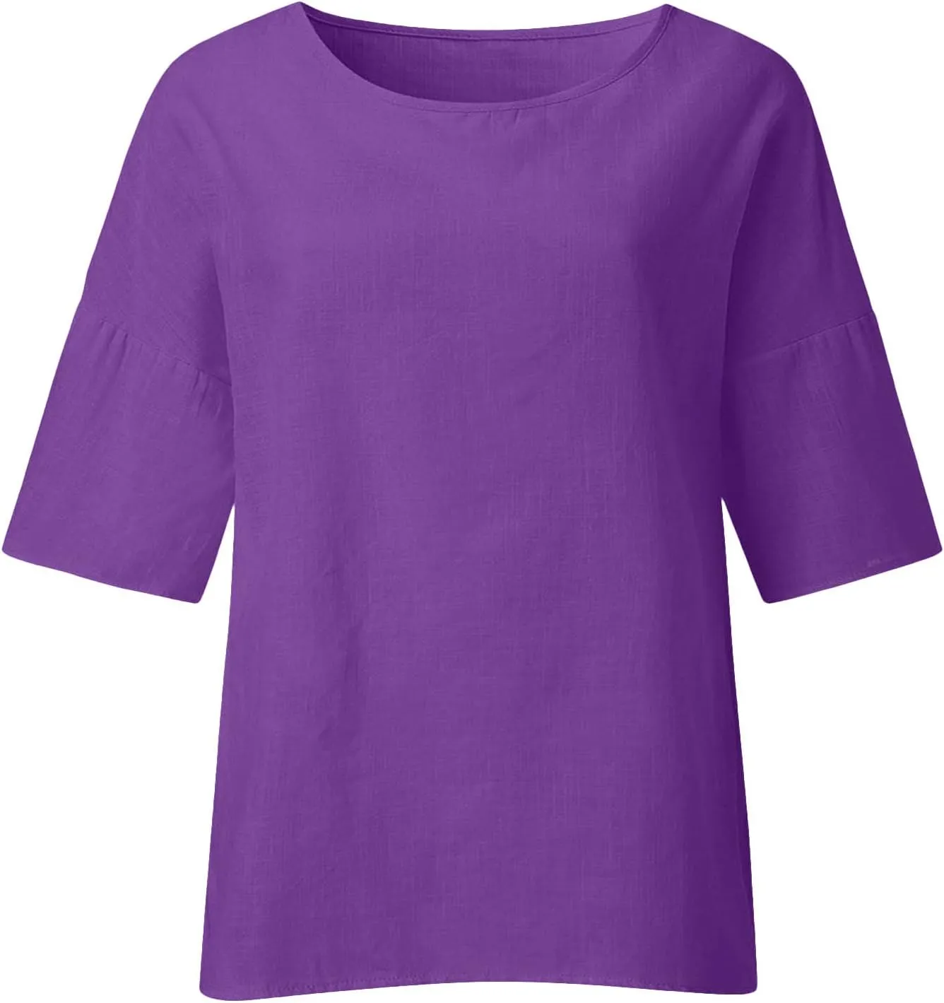 Summer Linen Tops Women Plus Size Casual Shirts 3/4 Sleeve Loose Tee Shirts Crew Neck Beach T-Shirts Oversized Blouse