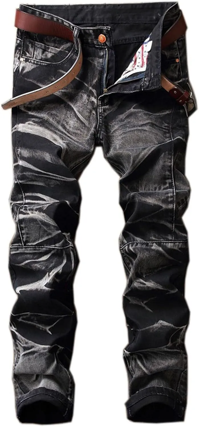 SUWBMHWE Men's Jeans, Mens Vintage Jeans Denim Folds Wash Work Patchwork Zipper Basic Pants