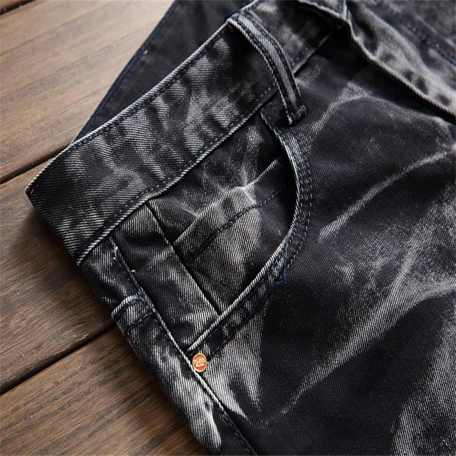 SUWBMHWE Men's Jeans, Mens Vintage Jeans Denim Folds Wash Work Patchwork Zipper Basic Pants
