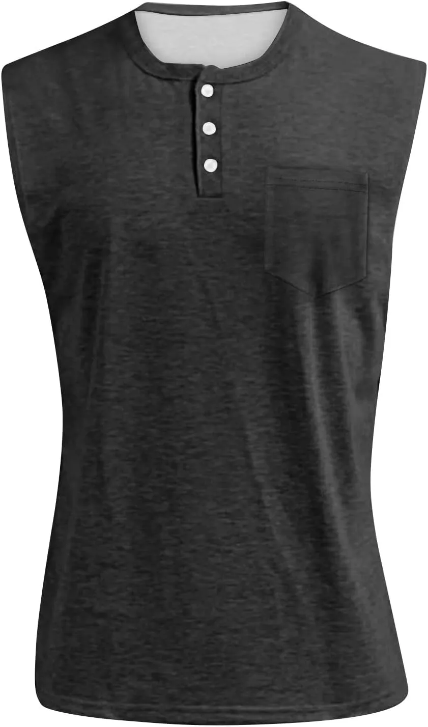 Tank Tops Men Henley Shirts for Men Sleeveless Muscle Gym Workout Running Beach Summer Vintage Button Down Tank Tops