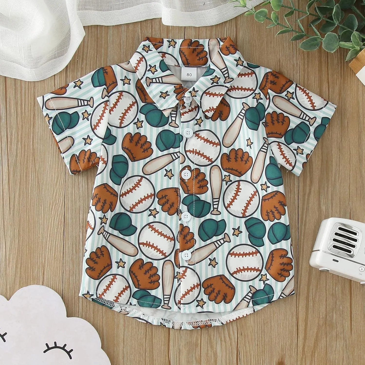 Toddler Boys Short Sleeve Cartoon Baseball Prints Gentleman T Shirt Tops Kids