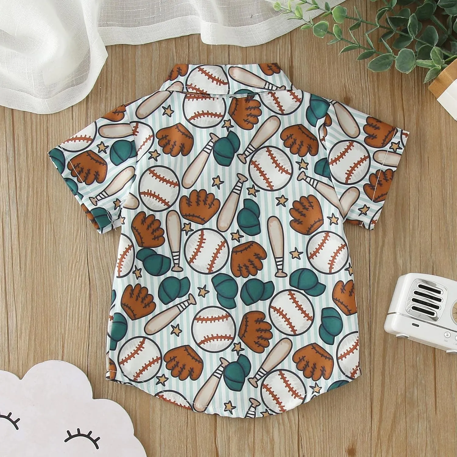 Toddler Boys Short Sleeve Cartoon Baseball Prints Gentleman T Shirt Tops Kids