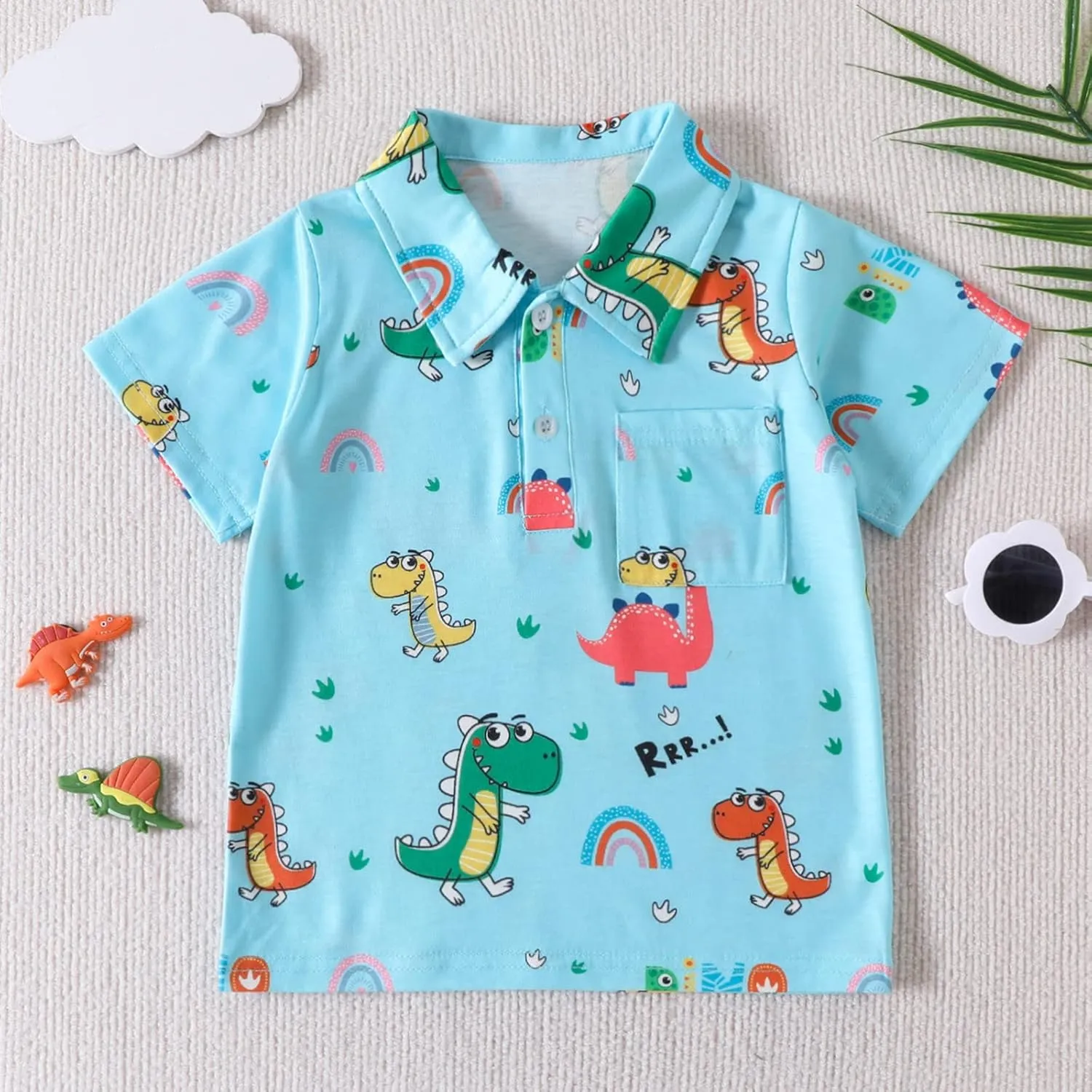 Toddler Boys Short Sleeve Cartoon Dinosaur Prints Gentleman T Shirt Tops Workout Tops Men