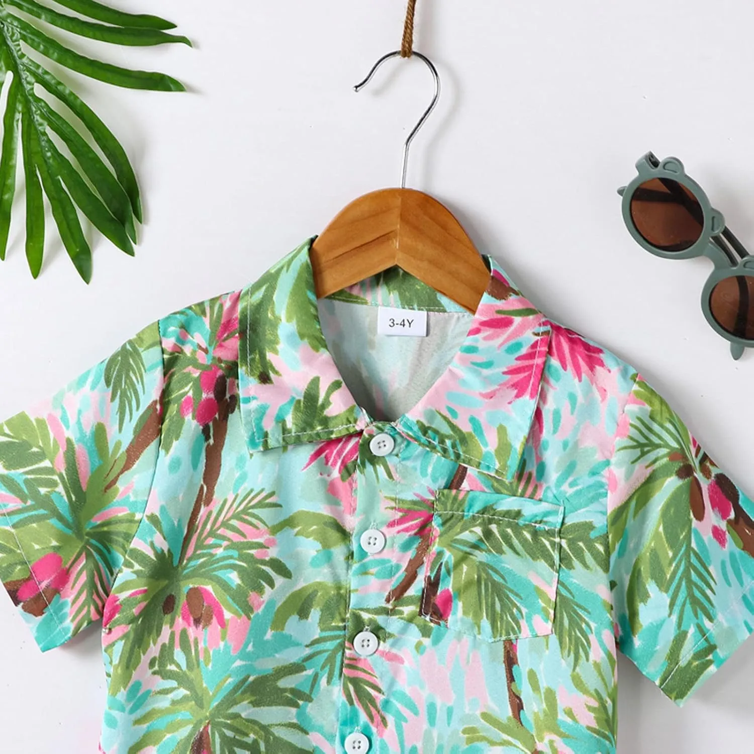 Toddler Boys Short Sleeve Leaf Prints Beach Gentleman T Shirt Tops Tshirt