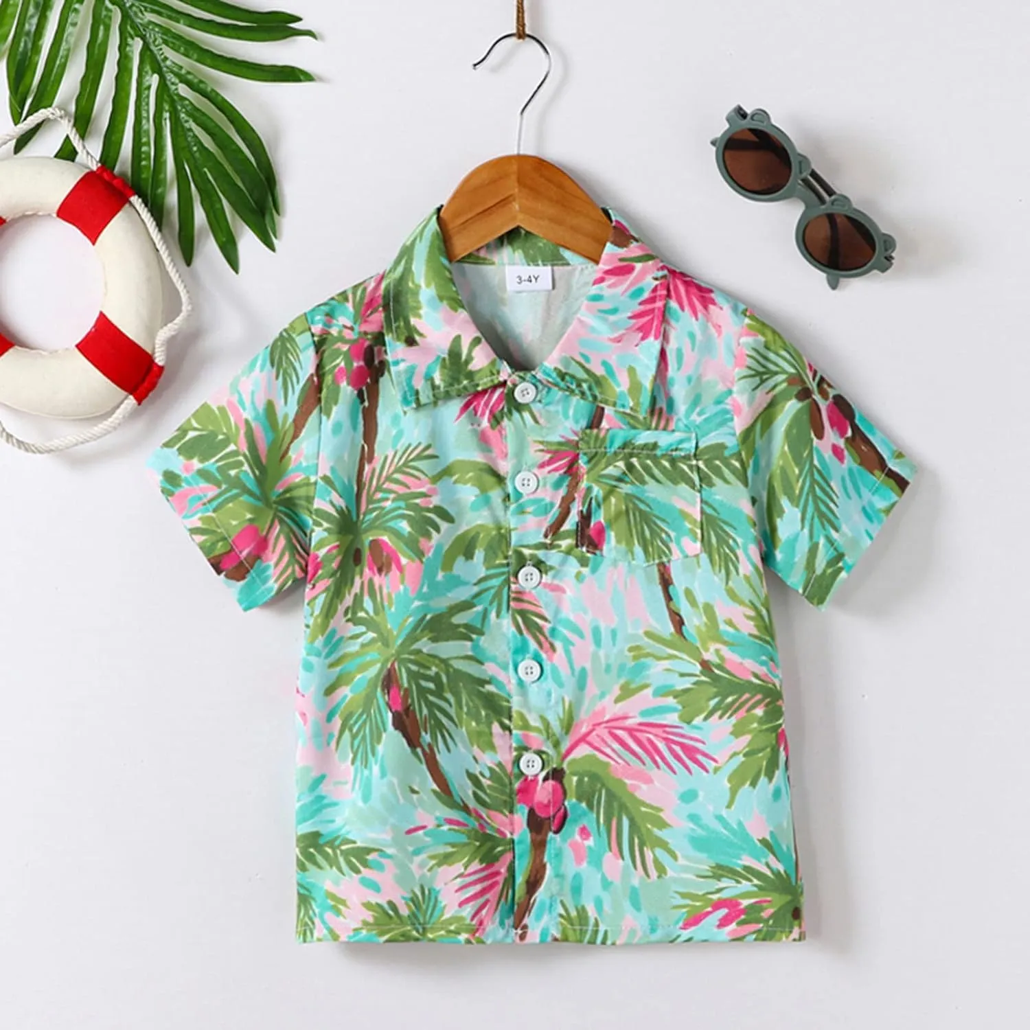Toddler Boys Short Sleeve Leaf Prints Beach Gentleman T Shirt Tops Tshirt