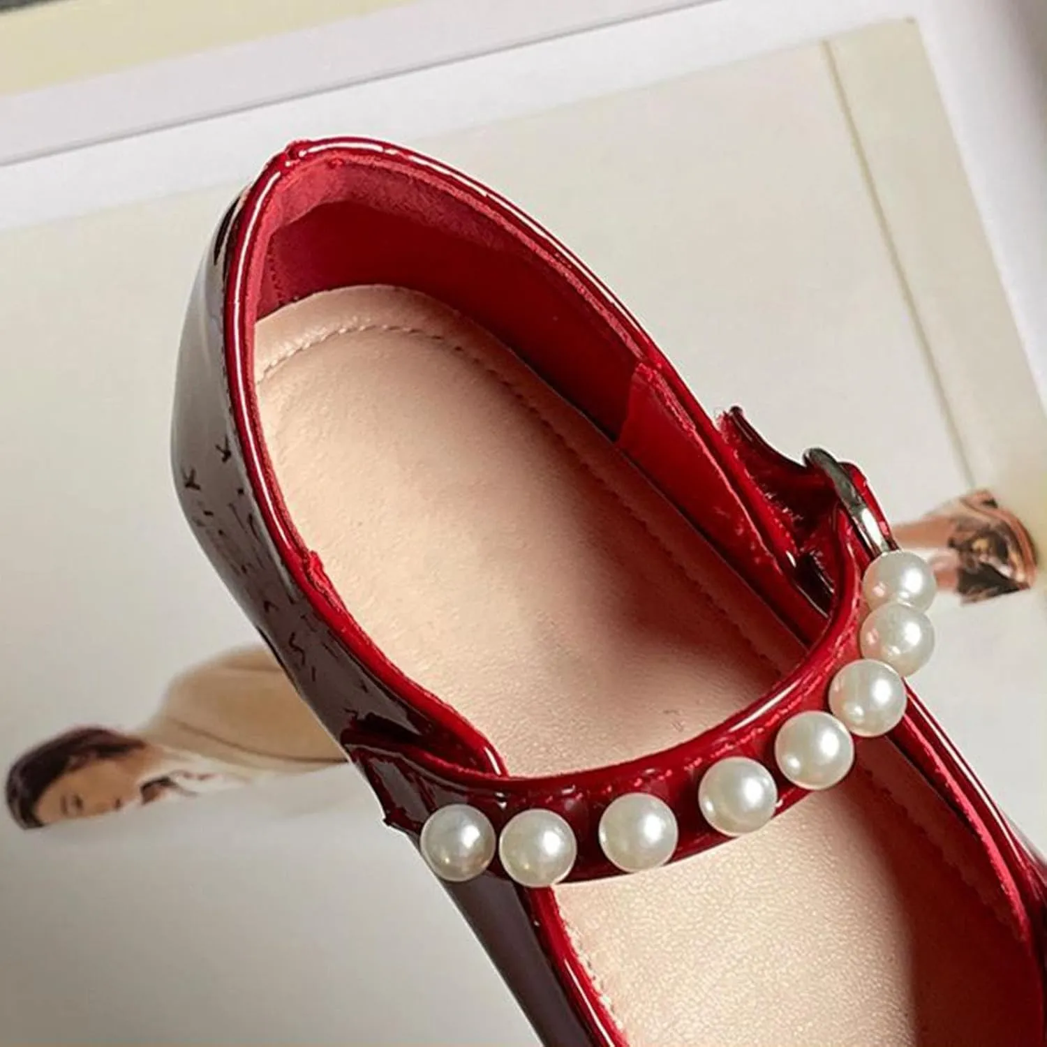 Toddler Girls Dress Shoes Flower Girl Flat Pearls Bow Mary Jane Wedding Party Formal Shoes Little Girls Knee High Shoes