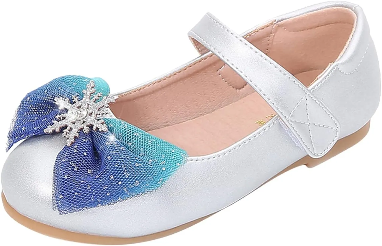 Toddler Girls Mary Jane Shoes Bow Snowflake Wedding Party Dress Flats Low Heels Ballet Dance Shoes