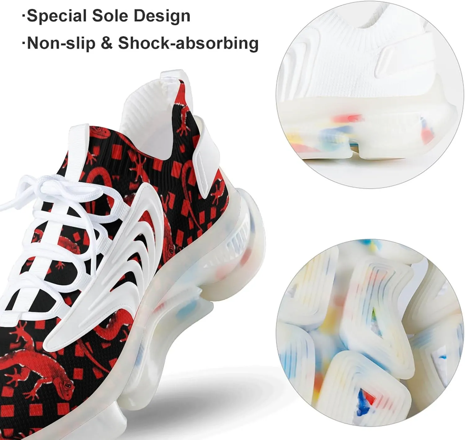 Vintage Lizard Red Buffalo Plaid Mens Sneakers Running Shoes Lightweight Athletic Shoes for Jogging Walking Gym
