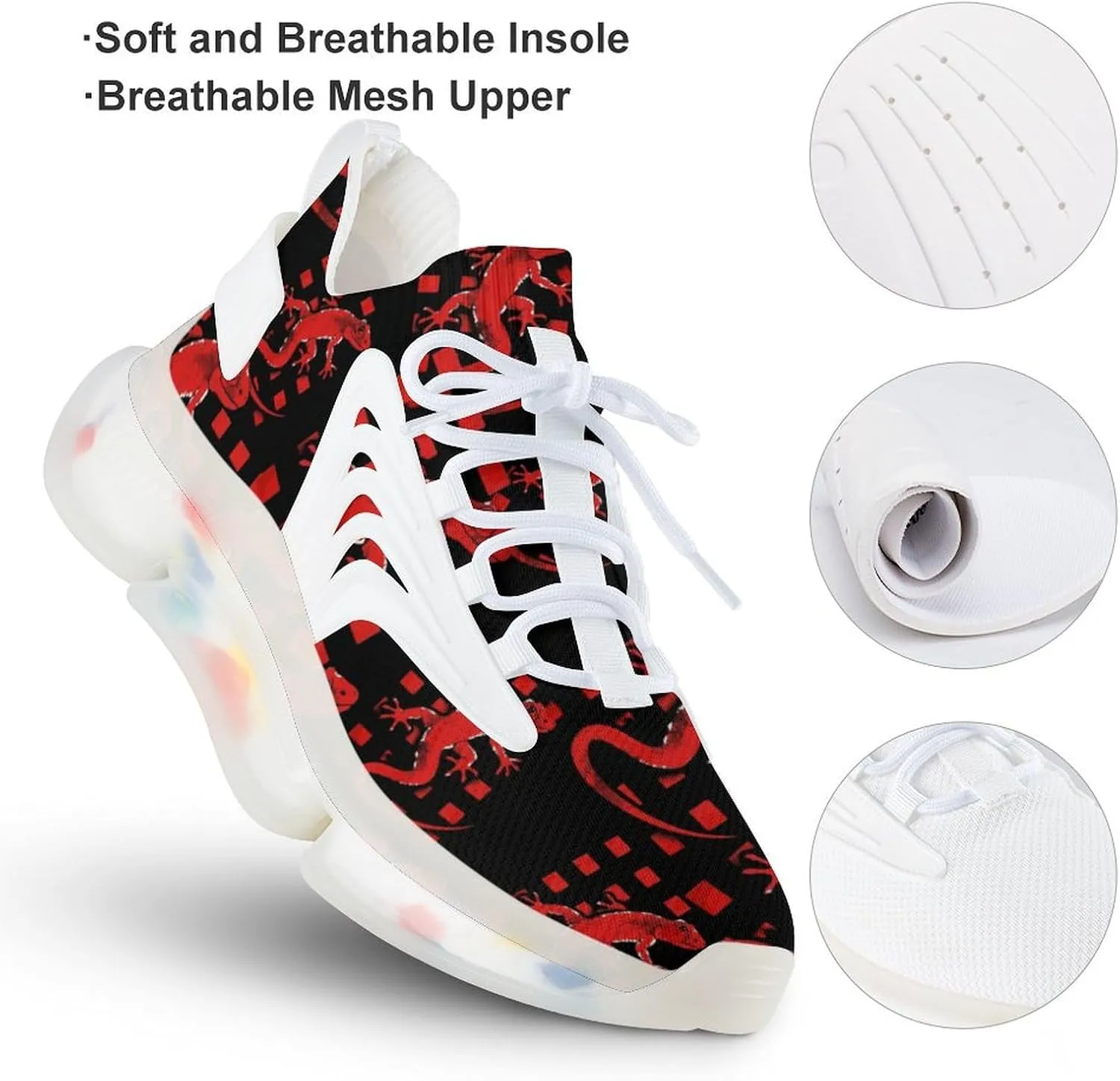 Vintage Lizard Red Buffalo Plaid Mens Sneakers Running Shoes Lightweight Athletic Shoes for Jogging Walking Gym