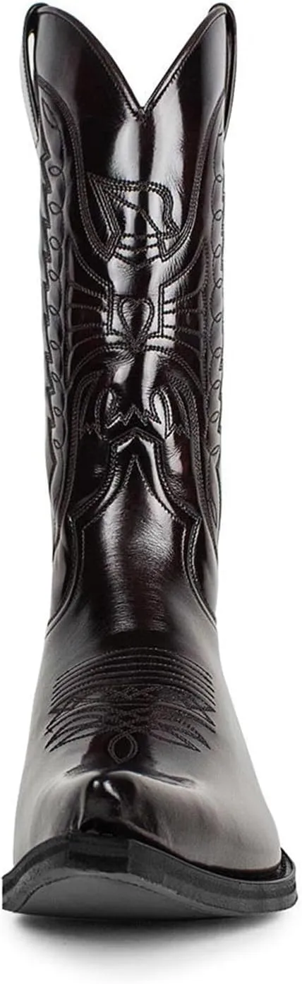 Western Cowboy Boots for Men Pointed Toe Low Heel Durable Traditional Embroidered Waterproof Work Boots for Men