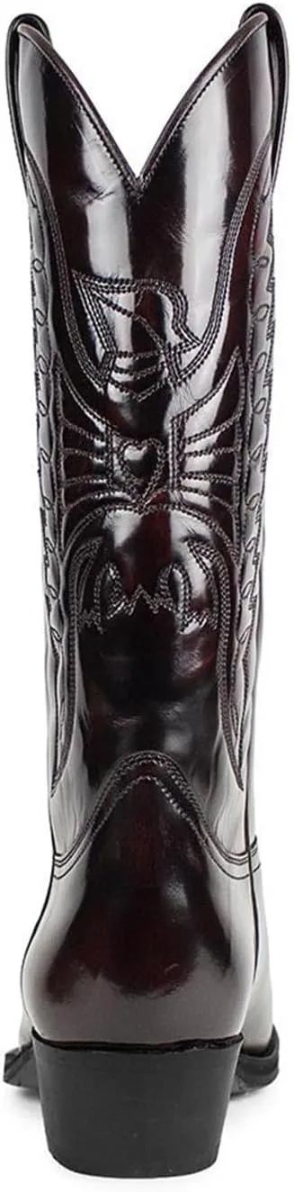 Western Cowboy Boots for Men Pointed Toe Low Heel Durable Traditional Embroidered Waterproof Work Boots for Men