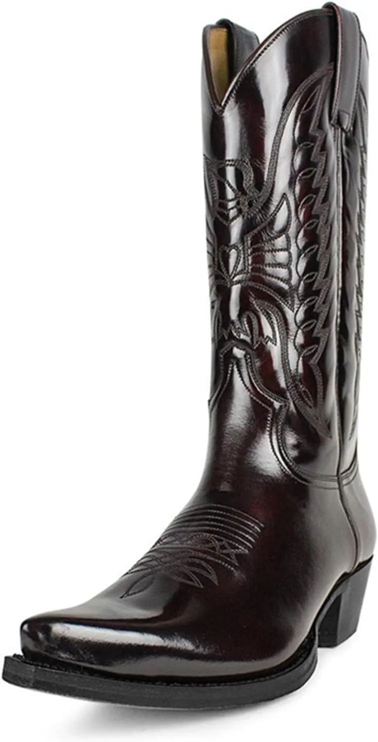 Western Cowboy Boots for Men Pointed Toe Low Heel Durable Traditional Embroidered Waterproof Work Boots for Men