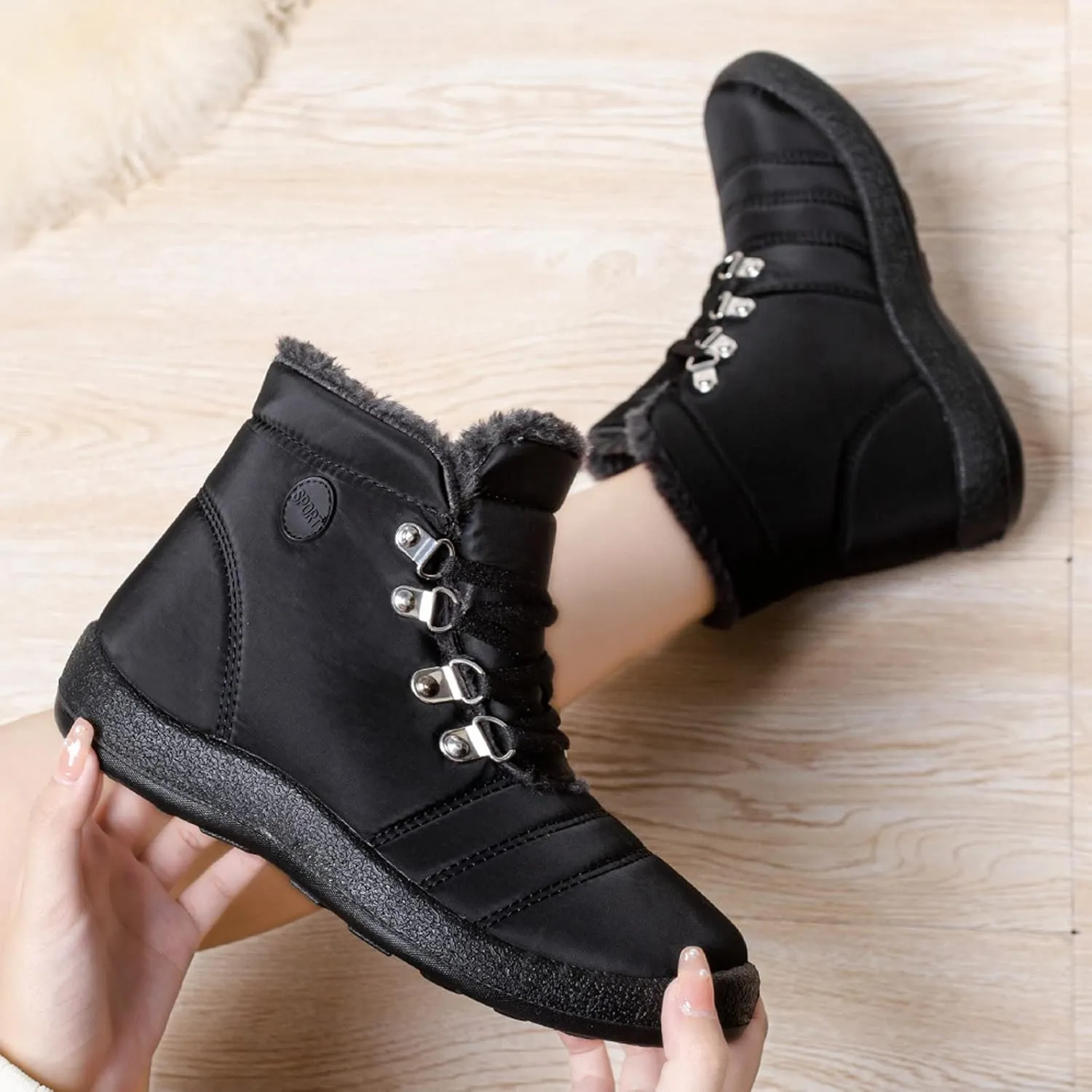 Winter Boots for Women,Water-proof Comfortable Fleece Lined Mid Calf Winter Snow Boots Wide Width Ankle Boots Lace up Snow Boots Winter Boots Insulated Non Slip Shoes for Outdoor Sport