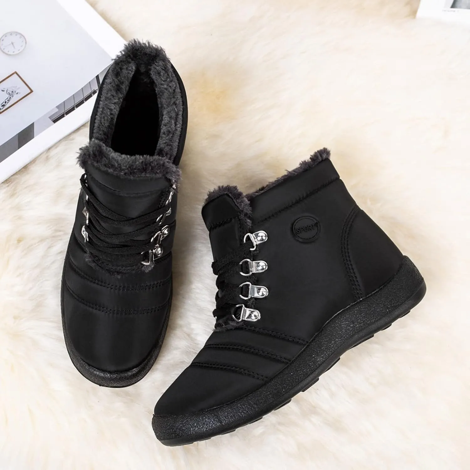 Winter Boots for Women,Water-proof Comfortable Fleece Lined Mid Calf Winter Snow Boots Wide Width Ankle Boots Lace up Snow Boots Winter Boots Insulated Non Slip Shoes for Outdoor Sport