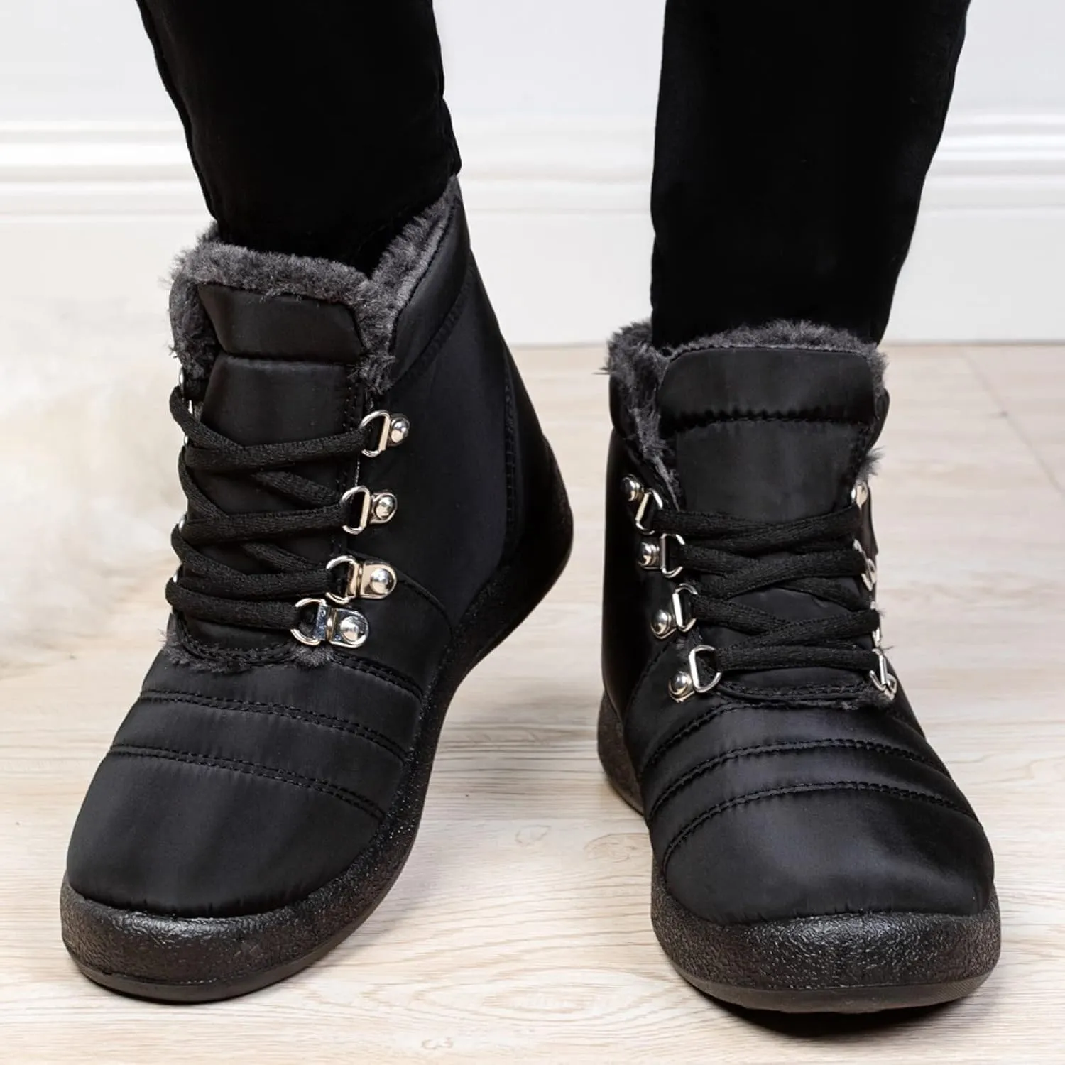 Winter Boots for Women,Water-proof Comfortable Fleece Lined Mid Calf Winter Snow Boots Wide Width Ankle Boots Lace up Snow Boots Winter Boots Insulated Non Slip Shoes for Outdoor Sport