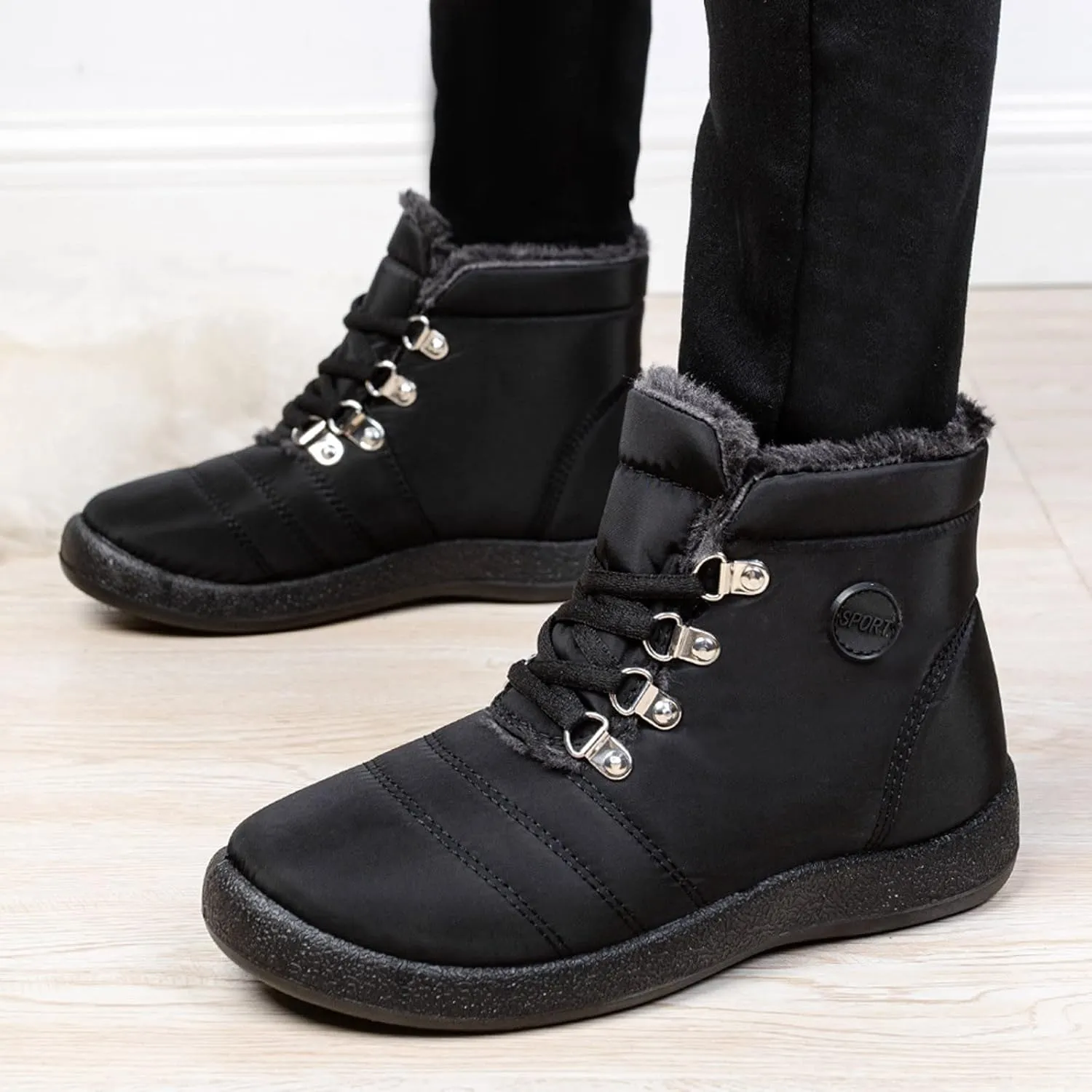 Winter Boots for Women,Water-proof Comfortable Fleece Lined Mid Calf Winter Snow Boots Wide Width Ankle Boots Lace up Snow Boots Winter Boots Insulated Non Slip Shoes for Outdoor Sport