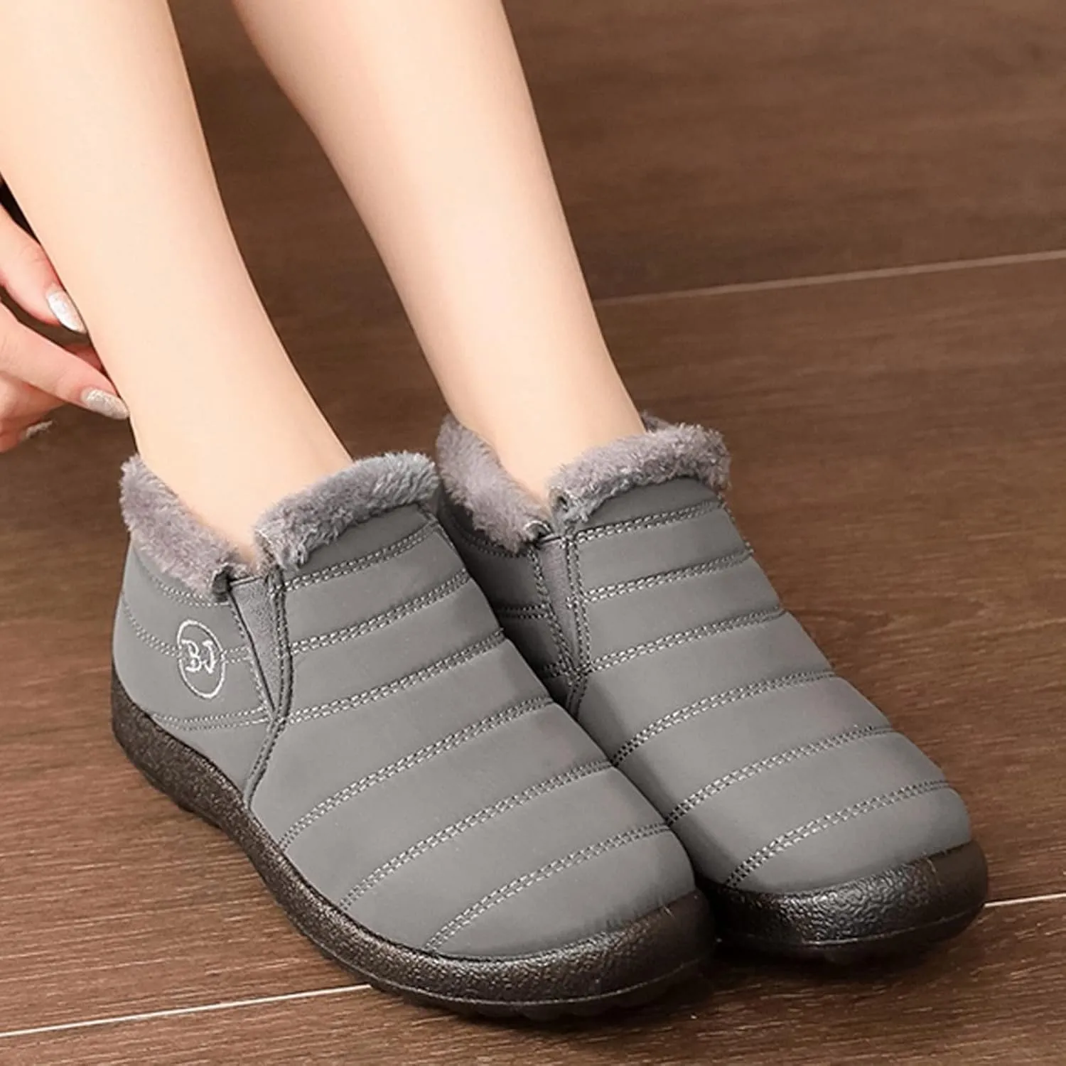 Winter Snow Boots for Women Slip On Short Boots Warm Fleece Lined Width Wide Boot Insulated Comfortable Outdoor Walking Shoes Flat Heel Ankle Booties Water-proof Winter Booties Shoes