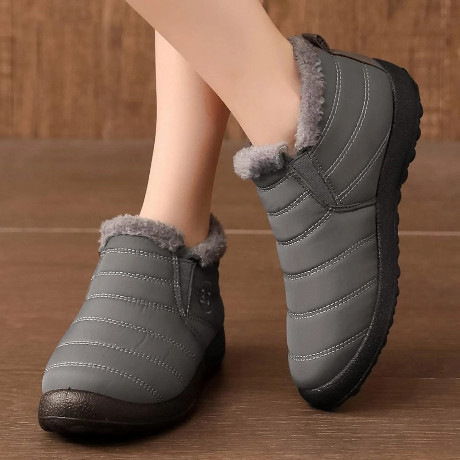 Winter Snow Boots for Women Slip On Short Boots Warm Fleece Lined Width Wide Boot Insulated Comfortable Outdoor Walking Shoes Flat Heel Ankle Booties Water-proof Winter Booties Shoes