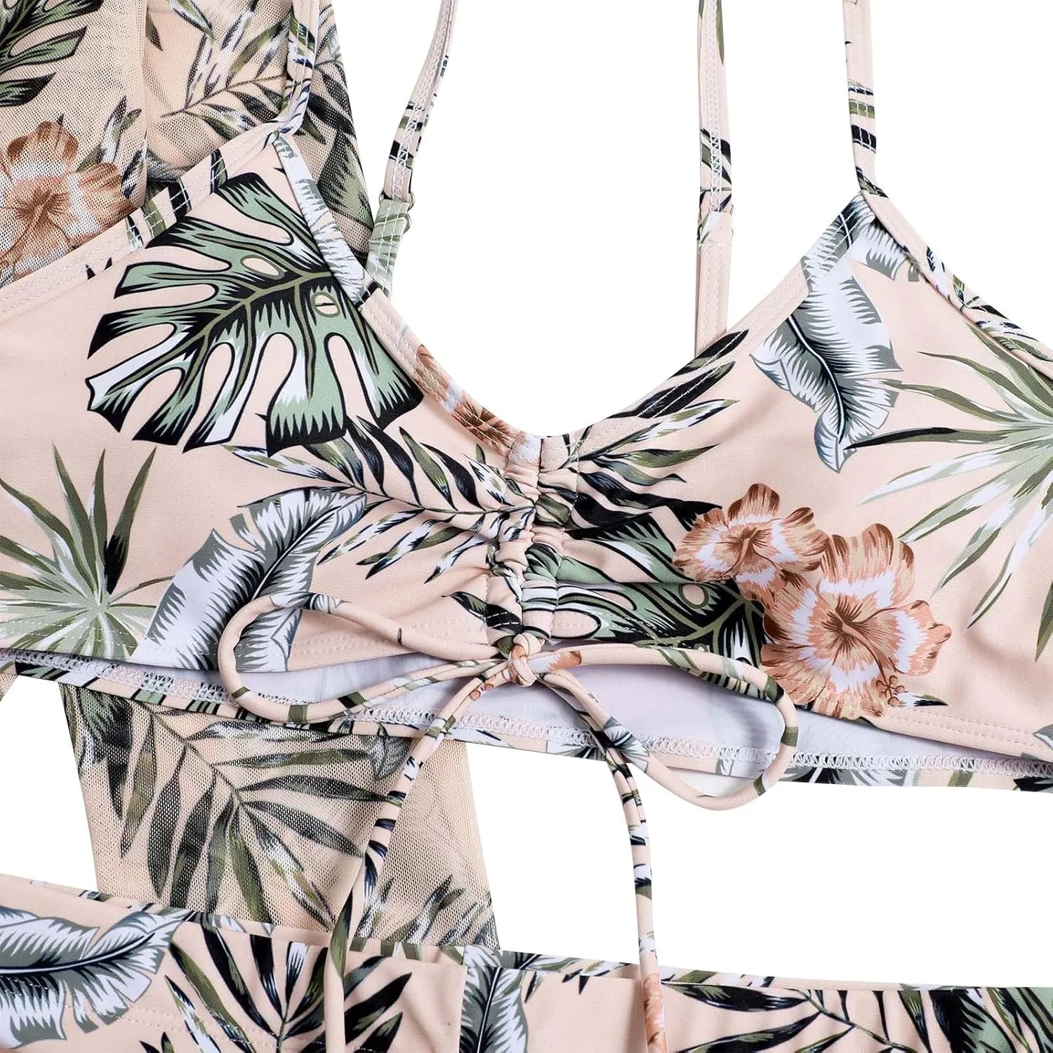 Women Bathing Suit 3 Piece Swimsuit Drawstring Bikini Set Long Sleeve Beach Cover Up Boho Swimwear Set with Boy Shorts