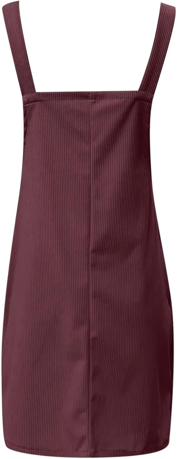 Women Casual Corduroy Overalls Dress Summer Loose Rompers Adjustable Straps Jean Dress Praty Girls Graduation Mini Dresses