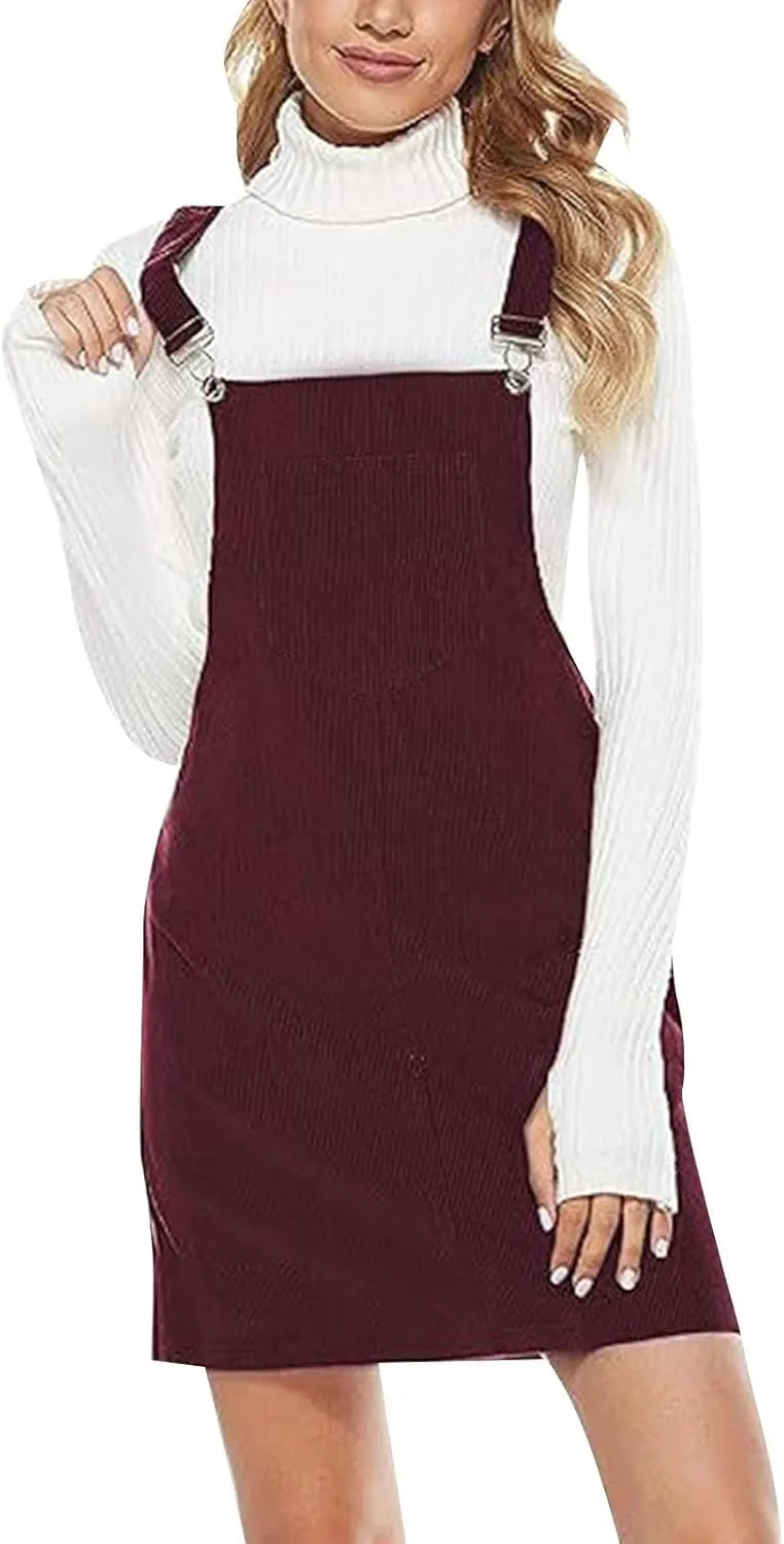 Women Casual Corduroy Overalls Dress Summer Loose Rompers Adjustable Straps Jean Dress Praty Girls Graduation Mini Dresses