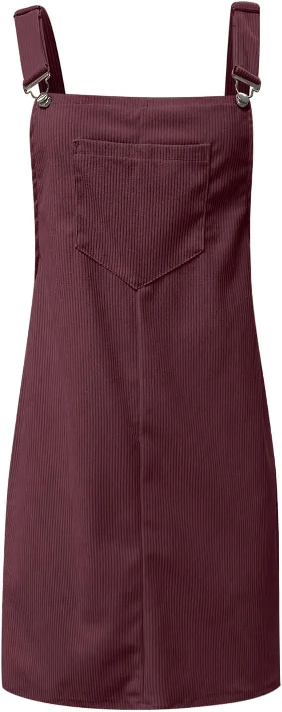 Women Casual Corduroy Overalls Dress Summer Loose Rompers Adjustable Straps Jean Dress Praty Girls Graduation Mini Dresses
