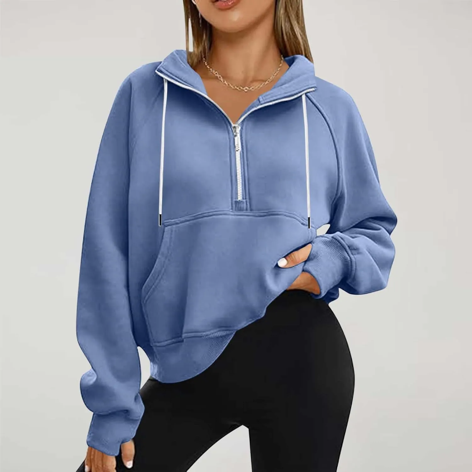 Women Casual Half Zip Sweatshirts 2024 Fall Trendy Long Sleeve Loose Tops Y2K Cropped Pullover Oversized Preppy Clothes
