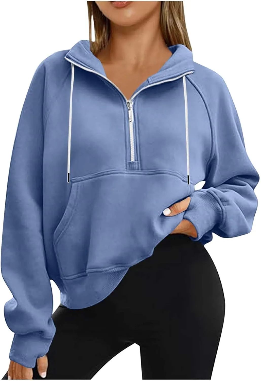 Women Casual Half Zip Sweatshirts 2024 Fall Trendy Long Sleeve Loose Tops Y2K Cropped Pullover Oversized Preppy Clothes