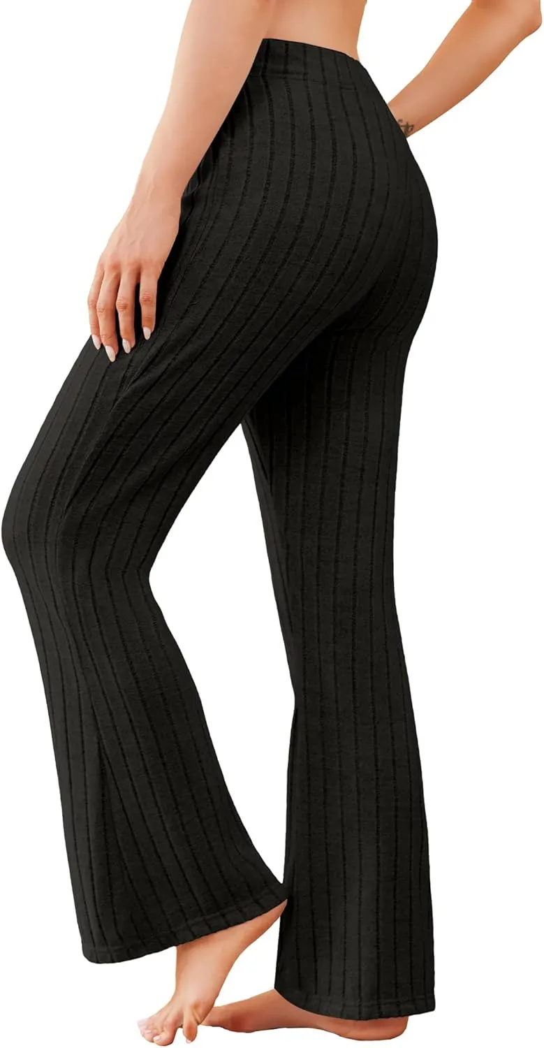 Women Flare Leggings Yoga Pants High-Waisted Casual Lounge Pants Ribbed Comfy Leggings