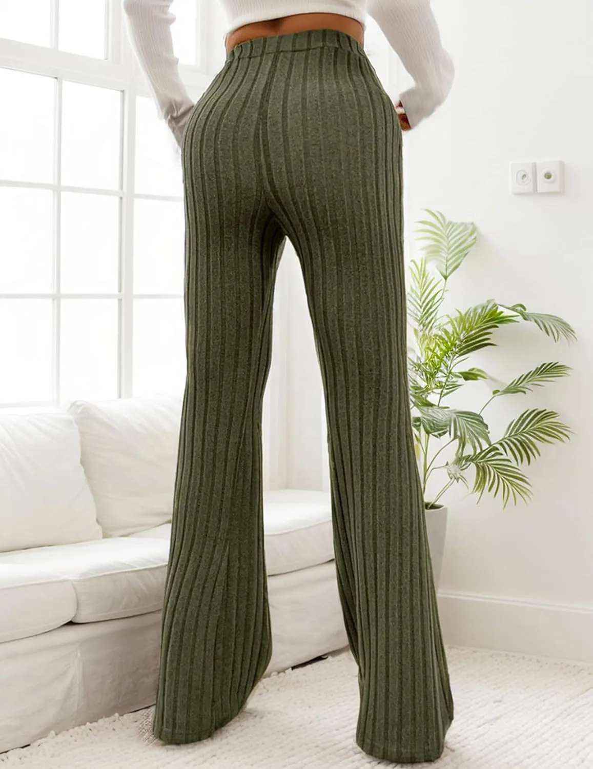 Women Flare Leggings Yoga Pants High-Waisted Casual Lounge Pants Ribbed Comfy Leggings