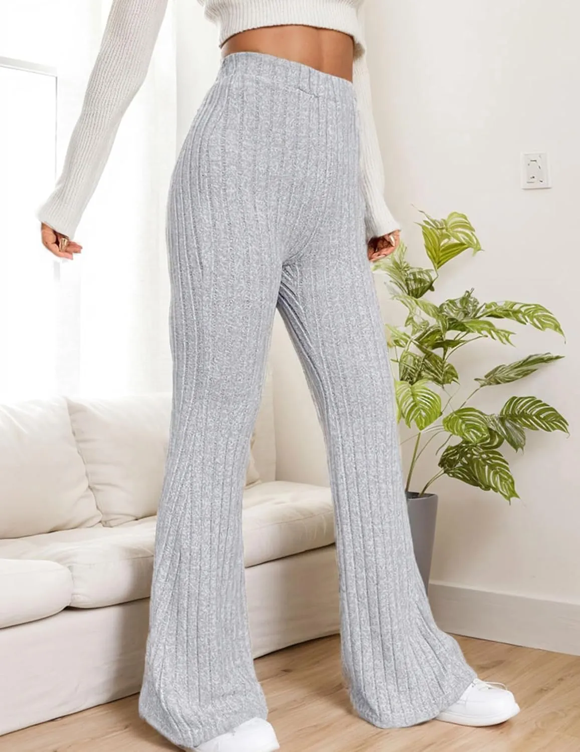 Women Flare Leggings Yoga Pants High-Waisted Casual Lounge Pants Ribbed Comfy Leggings