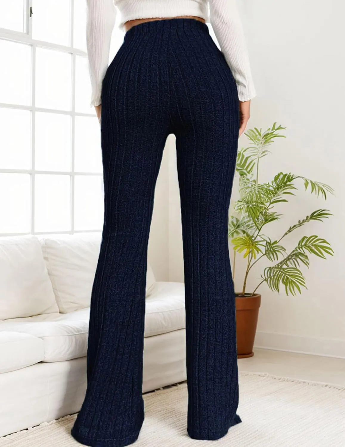 Women Flare Leggings Yoga Pants High-Waisted Casual Lounge Pants Ribbed Comfy Leggings