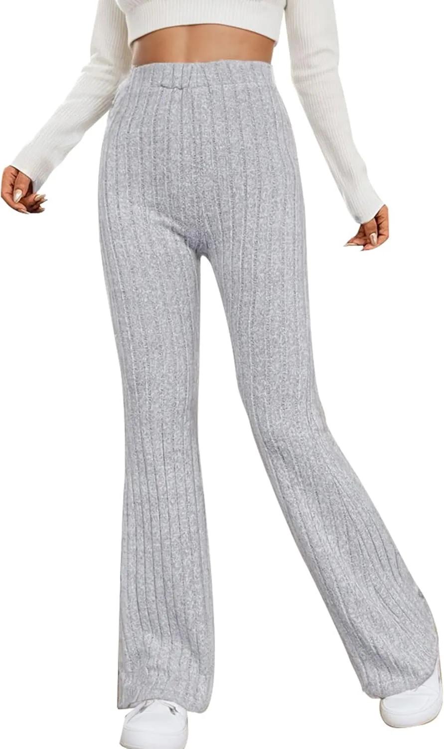 Women Flare Leggings Yoga Pants High-Waisted Casual Lounge Pants Ribbed Comfy Leggings