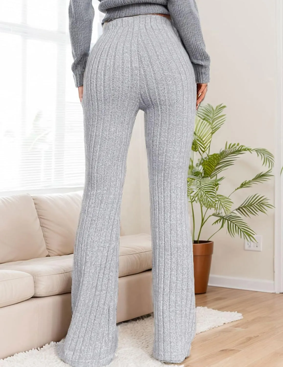 Women Flare Leggings Yoga Pants High-Waisted Casual Lounge Pants Ribbed Comfy Leggings