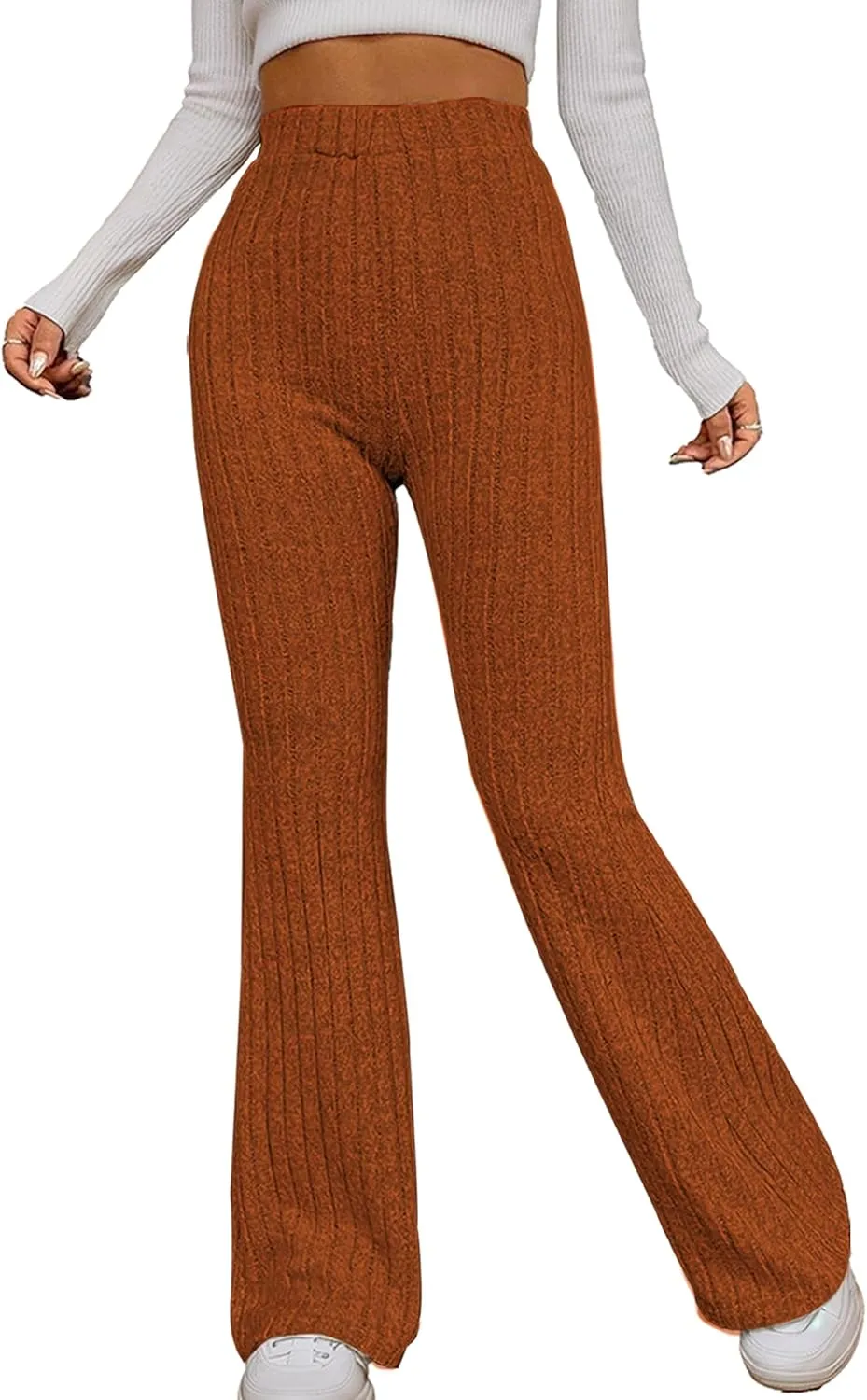 Women Flare Leggings Yoga Pants High-Waisted Casual Lounge Pants Ribbed Comfy Leggings