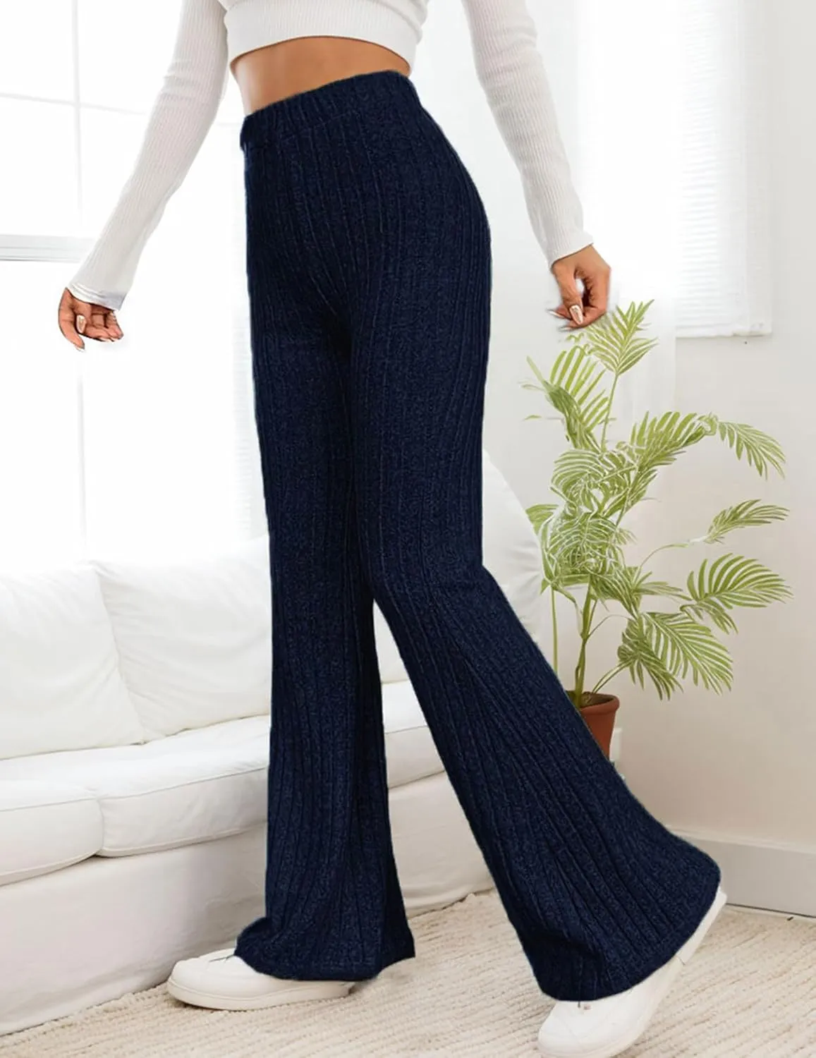 Women Flare Leggings Yoga Pants High-Waisted Casual Lounge Pants Ribbed Comfy Leggings