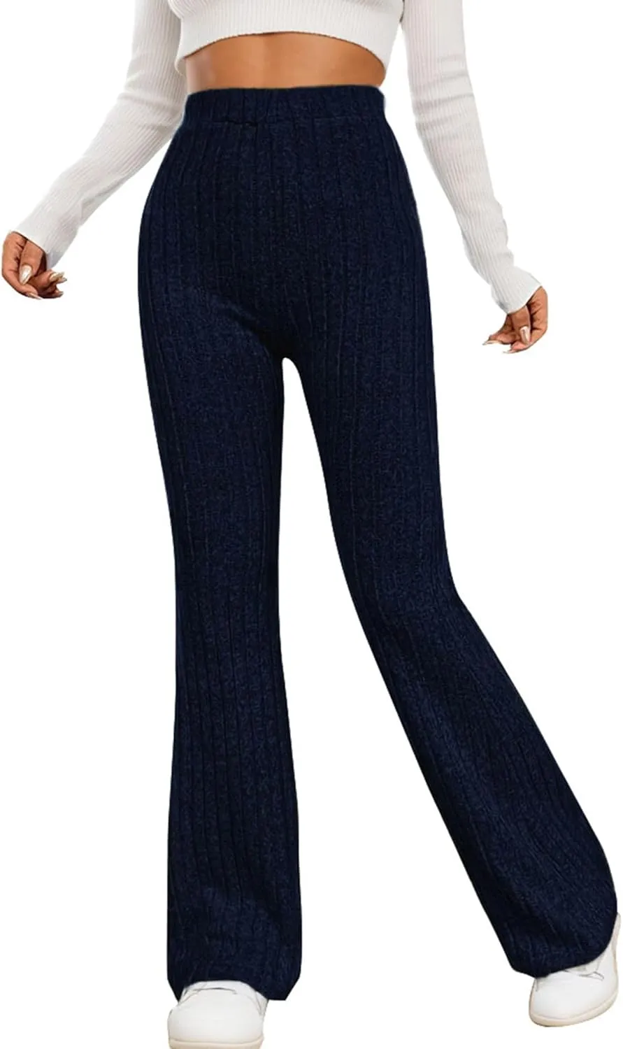 Women Flare Leggings Yoga Pants High-Waisted Casual Lounge Pants Ribbed Comfy Leggings