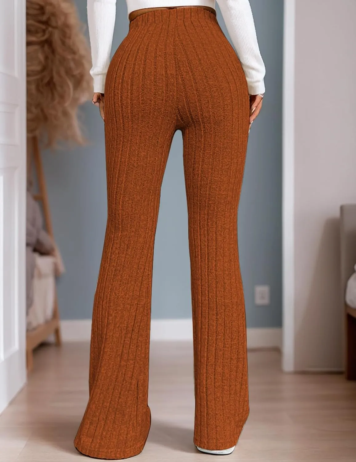 Women Flare Leggings Yoga Pants High-Waisted Casual Lounge Pants Ribbed Comfy Leggings