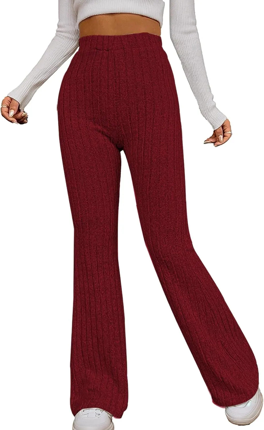 Women Flare Leggings Yoga Pants High-Waisted Casual Lounge Pants Ribbed Comfy Leggings