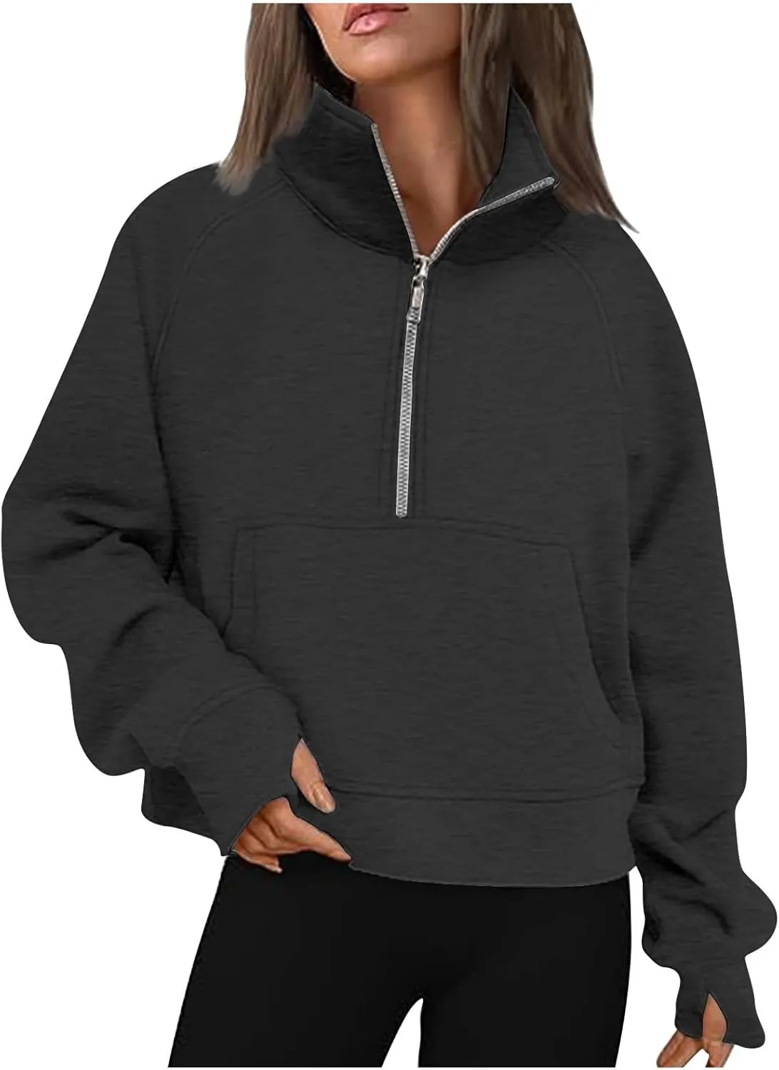 Women Half Zip Cropped Hoodies Fleece Quarter Zip Up Pullover Sweatshirts Winter Clothes 2023 Outfits Sweater