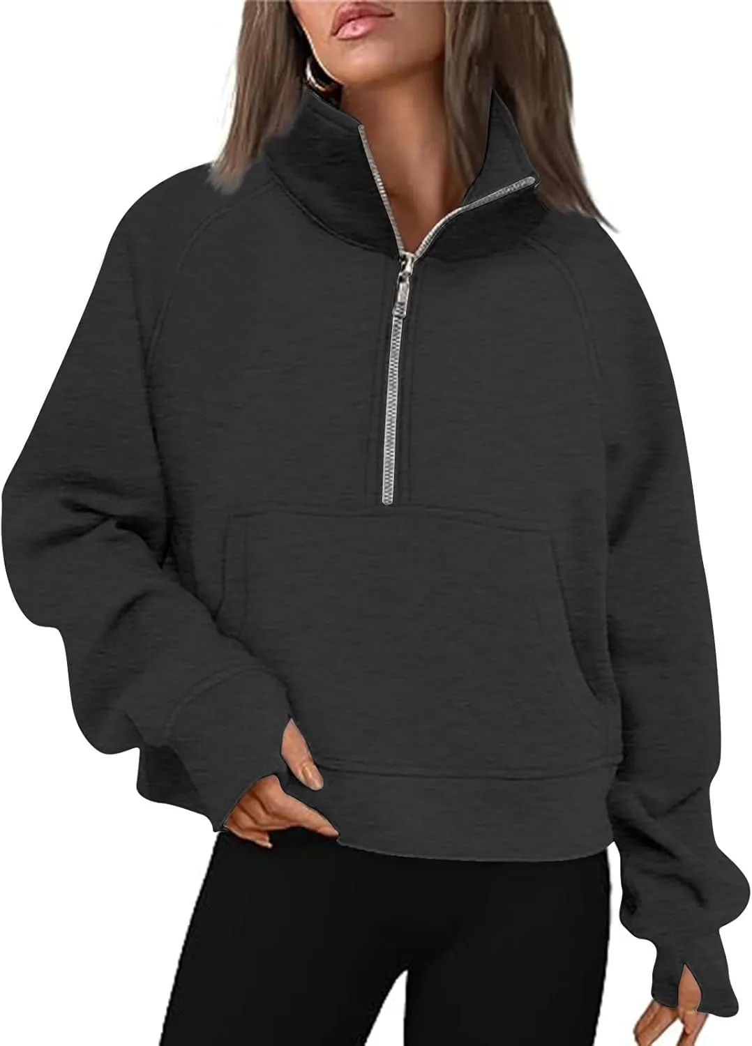 Women Half Zip Cropped Hoodies Fleece Quarter Zip Up Pullover Sweatshirts Winter Clothes 2023 Outfits Sweater
