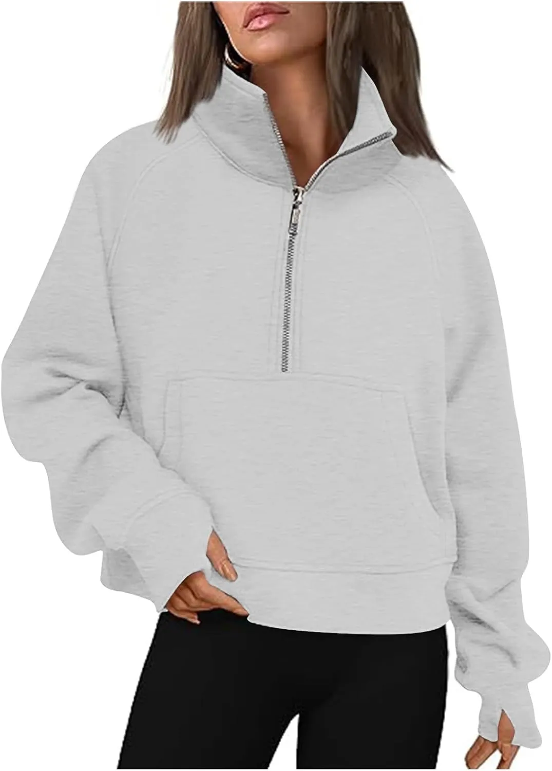 Women Half Zip Cropped Hoodies Fleece Quarter Zip Up Pullover Sweatshirts Winter Clothes 2023 Outfits Sweater