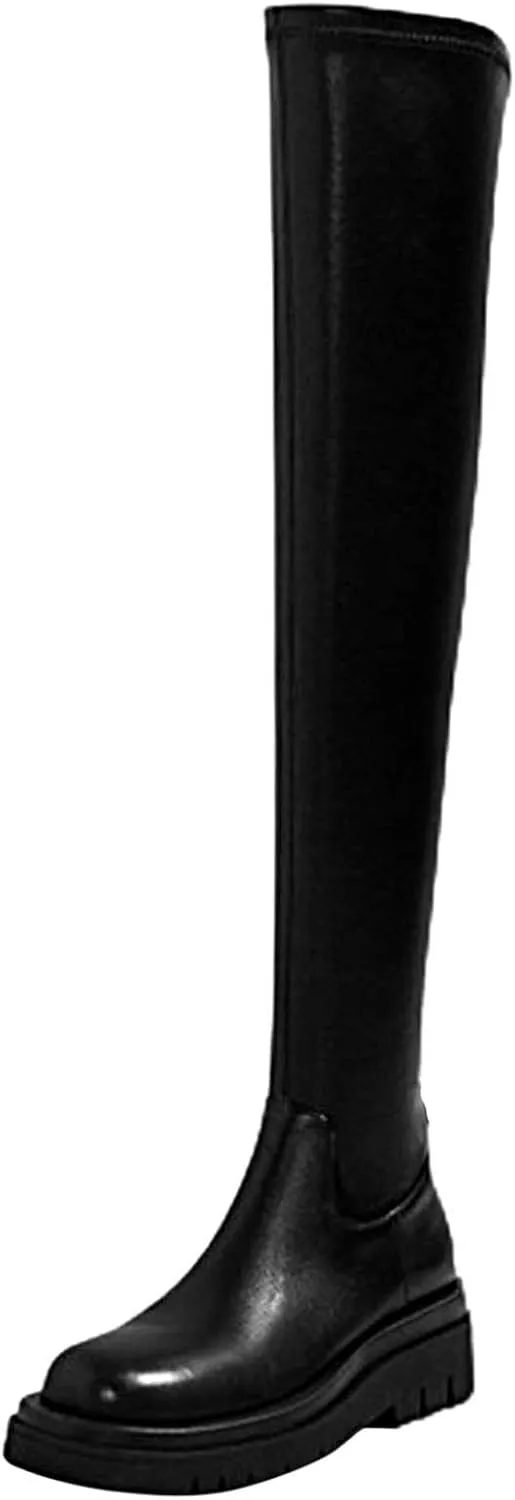 Women Over The Knee Boots for Winter,Comfort Chunky Heels Suede Pointed Toe Over The Knee Stretch Long Boots Winter Warm Knitted Dress Tall Womens Shoes