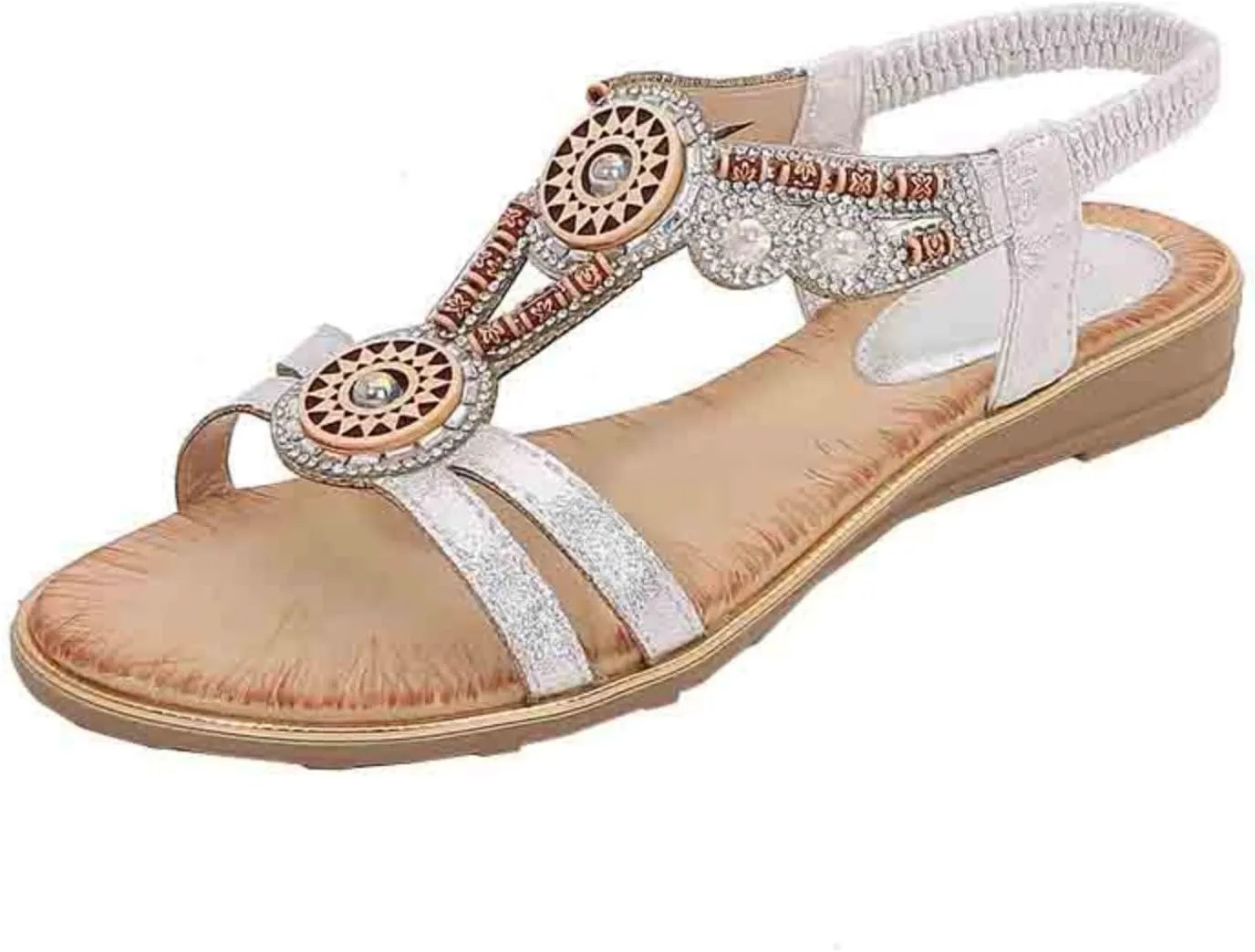 Women Sandals Comfortable Flat Sandal Summer Dressy Slip-on Casual Beach Shoes Bohemian Ankle Elastic Flats Footwear