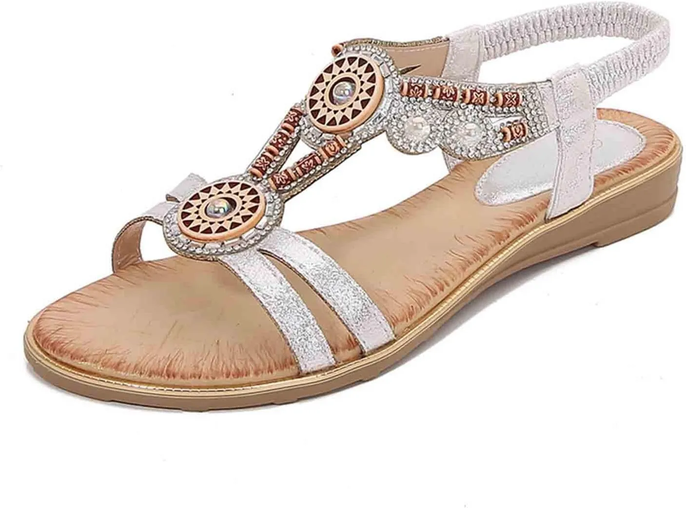 Women Sandals Comfortable Flat Sandal Summer Dressy Slip-on Casual Beach Shoes Bohemian Ankle Elastic Flats Footwear
