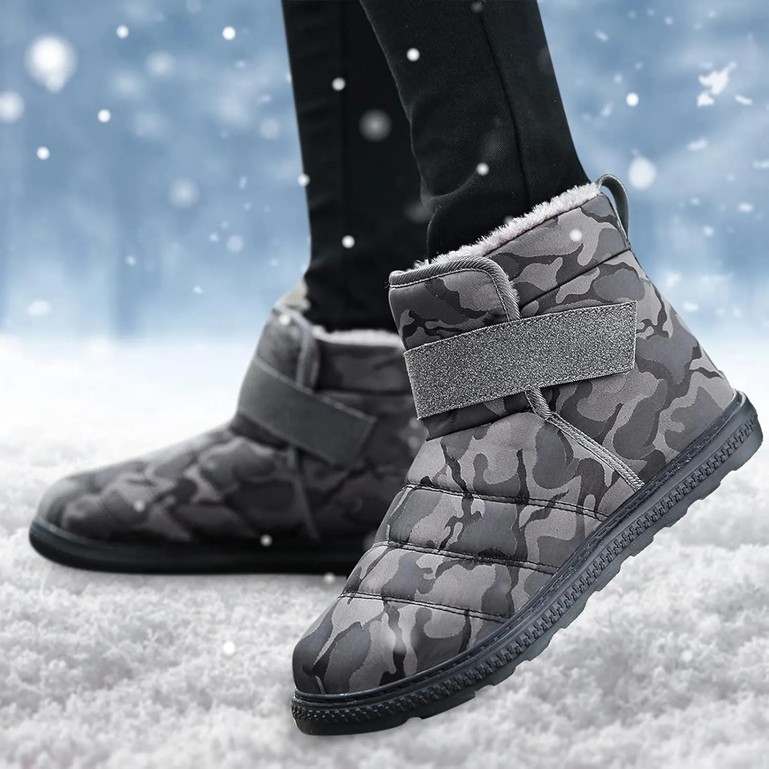 Women Snow Boots Winter Shoes with Fleece Lined Warm Slip On Boots for Women Water-proof Booties Comfortable Outdoor Anti Slip Shoes Platform Boots Fuzzy Ankle Booties with Hook Loop