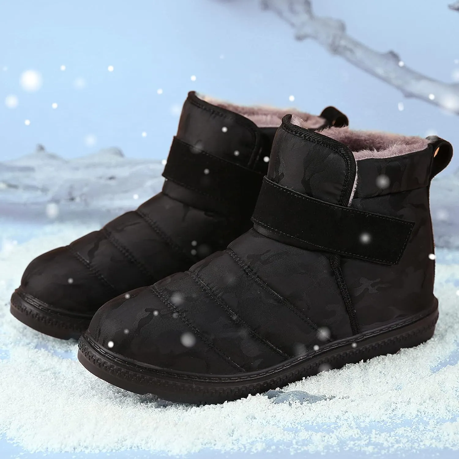 Women Snow Boots Winter Shoes with Fleece Lined Warm Slip On Boots for Women Water-proof Booties Comfortable Outdoor Anti Slip Shoes Platform Boots Fuzzy Ankle Booties with Hook Loop