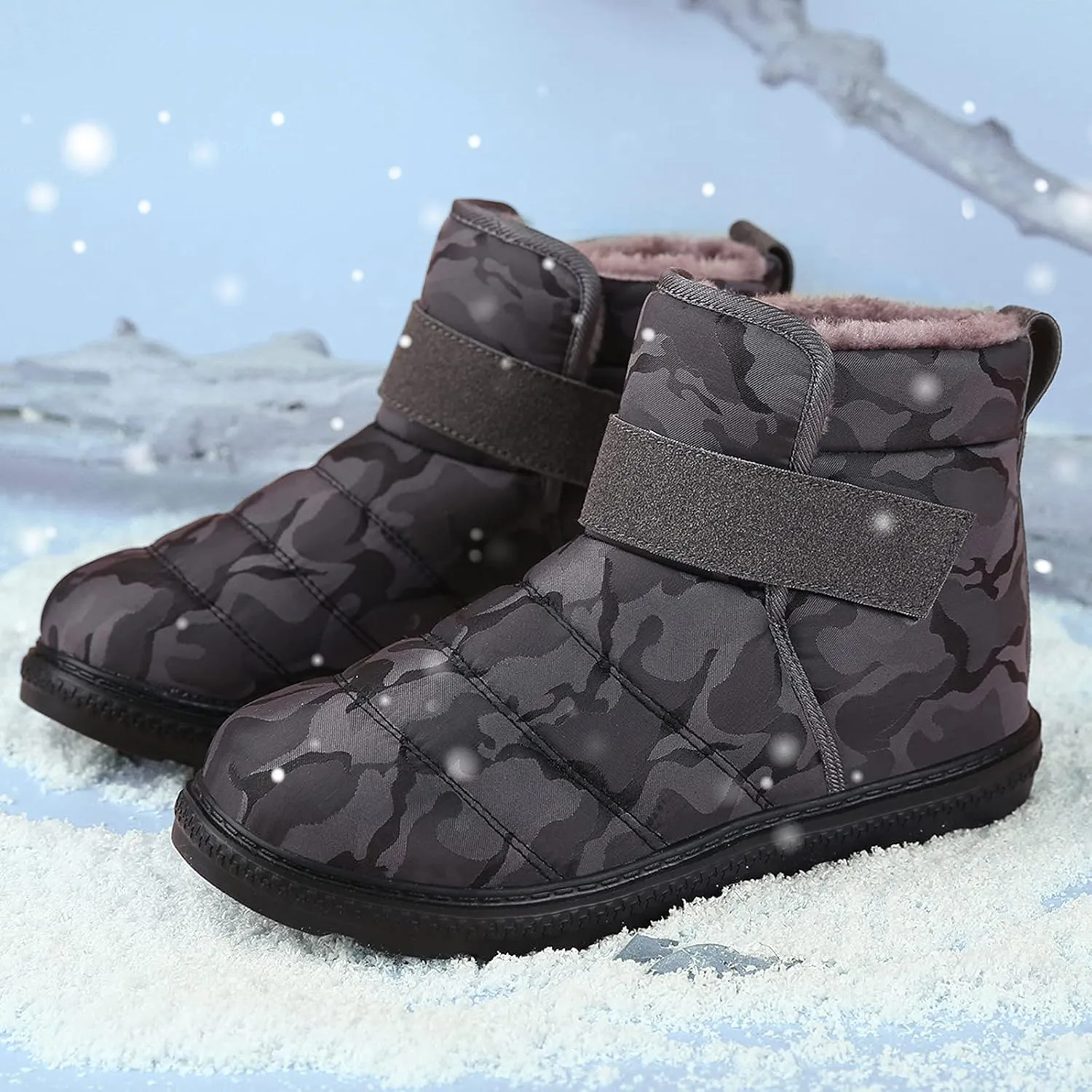 Women Snow Boots Winter Shoes with Fleece Lined Warm Slip On Boots for Women Water-proof Booties Comfortable Outdoor Anti Slip Shoes Platform Boots Fuzzy Ankle Booties with Hook Loop