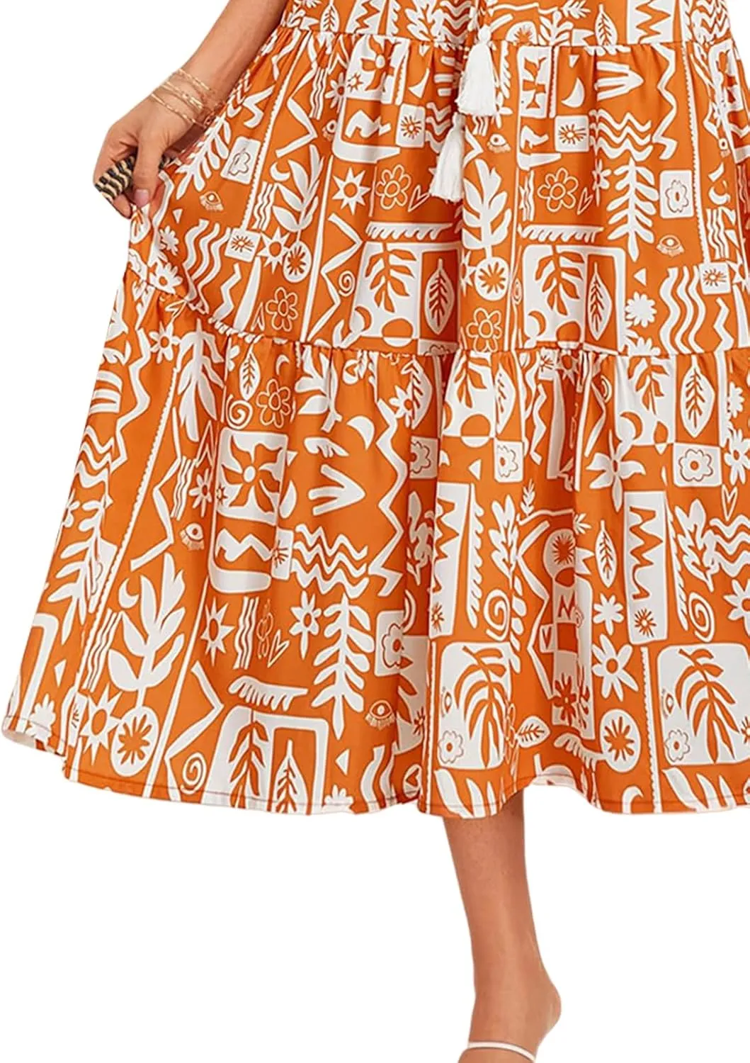 Womens Boho Dresses Summer Floral Print Maxi Dress Ruffle Cap Sleeve V Neck Dress Flowy Beach Vacation Dresses 2025