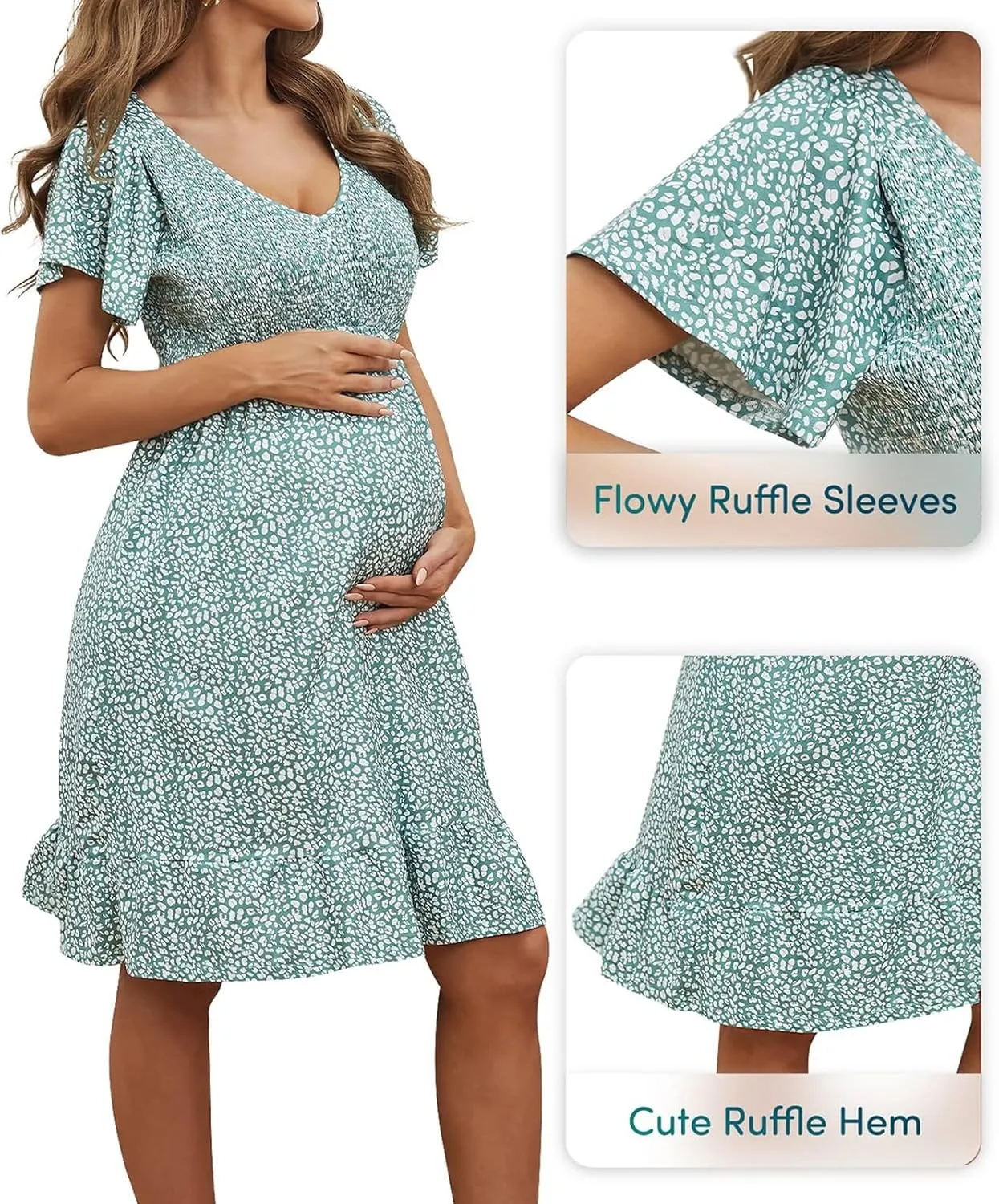 Womens Casual Summer Maternity Dresses Floral Boho Dress Short Sleeve Ruffle Flowy Beach Party Midi Dresses